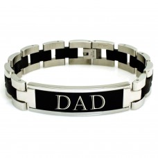 Stainless Steel Black Rubber Identification Dad Engraved Bracelet